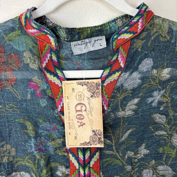 Vintage Goa Embroidered Boho Floral Sheer Long Sleeve Blouse Women’s Size L NWT - Picture 2 of 6